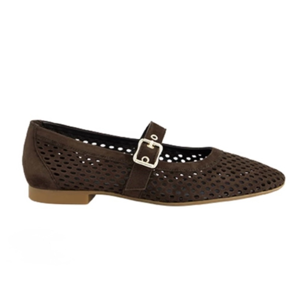 Brown suede leather Mary Jane flats. 
Never Worn, in Box